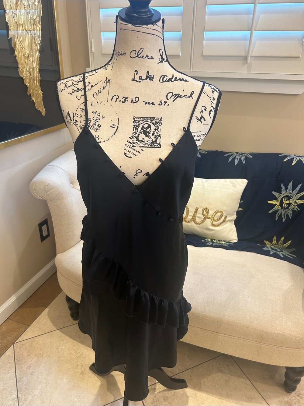 Victoria's Secret Black Ruffle V-Neck Spaghetti Strap Slip Dress